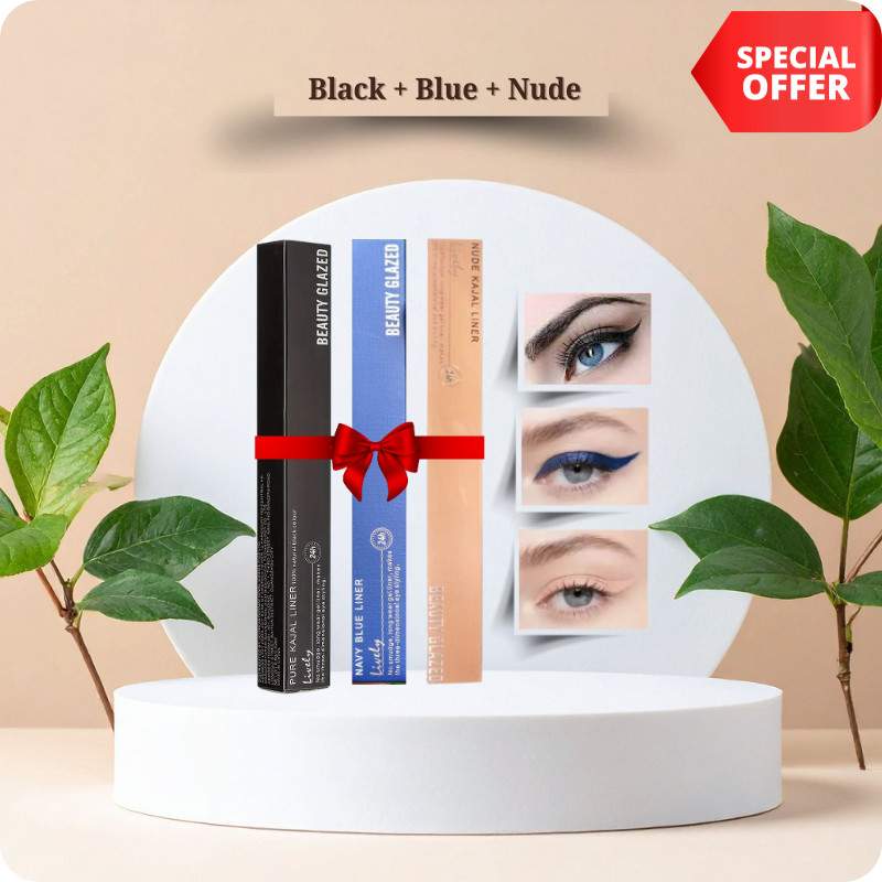 CopyofBEAUTYGLAZEDPureKajalLiner(3) Black + Blue + Nude (Combo) - Image 1