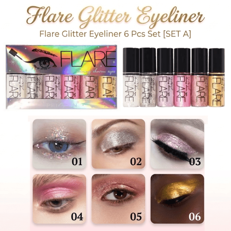 Untitled design(1)(1) Flare Glitter Eyeliner 6 PCS (SET - A) - Image 1