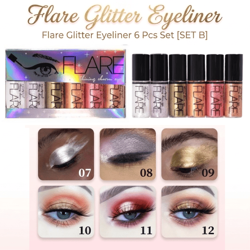 Untitled design(2)(1) Flare Glitter Eyeliner 6 PCS (SET - B) - Image 1